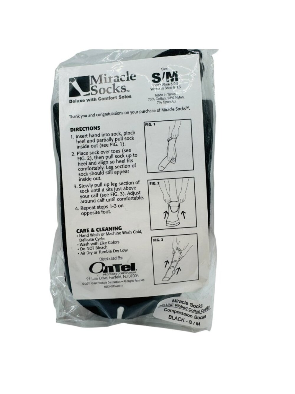 Miracle Socks Deluxe Ribbed Cotton Compression Socks S/M Black